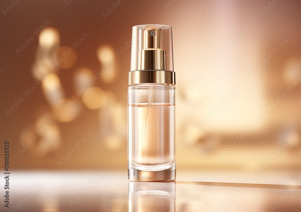 A brown perfume bottle with a twinkling light effect behind it. generative AI A brown perfume bottle with a twinkling light effect behind it. generative AI