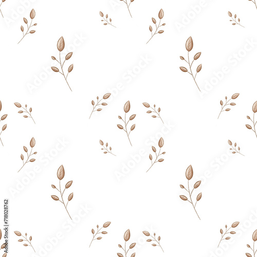 Seamless pattern with botanical flowers. Cute hand drawn kids illustration with white isolated background. Illustration for children clothing or towels. Nursery Wallpaper