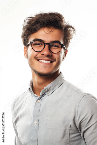 smiling and confident young man with glasses looking away with a natural expression © Andr