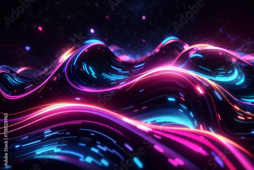 Neon glowing fluid wave lines, created by ai generated