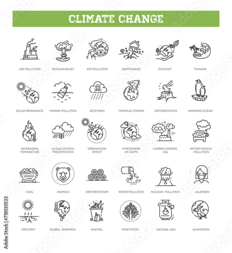 Ecology. Climate change. Vector icons