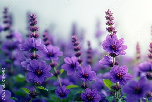 Vibrant floral scene Beautiful garden featuring captivating purple blossoms