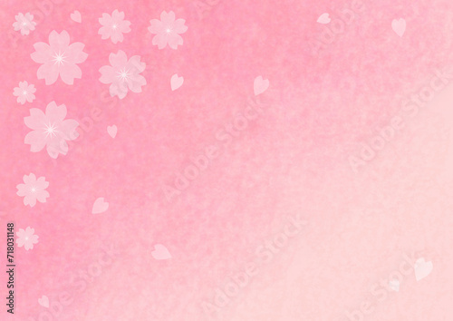 桜と水彩風テクスチャ ピンク背景