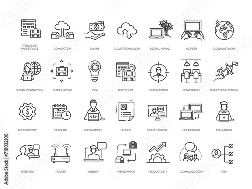 Office and coworking line icons collection