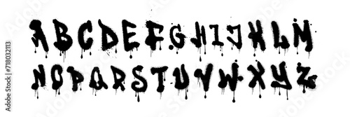 Graffiti font vector spray urban alphabet, street wall hand drawn letters, hip-hop modern style. Grunge drip print, fashion texture lettering splash, creative poster handwriting. Black graffiti font
