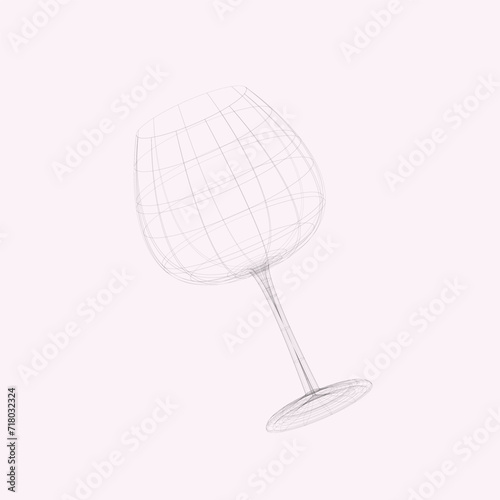 3D Vector Wireframe Wine Glass