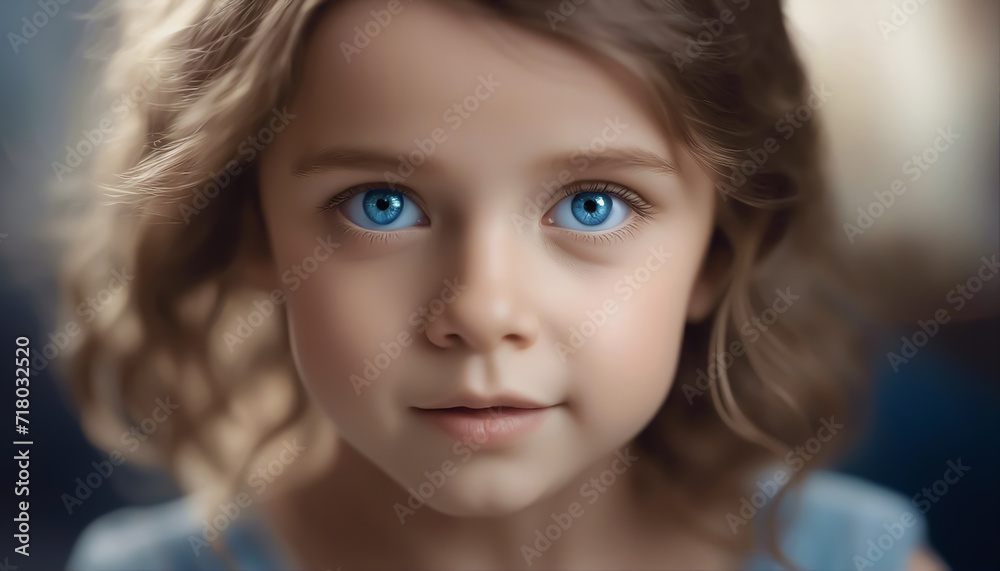 Girl with blue eyes. Little girl close up. Big blue eyes. Magical look. Selective focus. AI generated Girl with blue eyes. Little girl close up. Big blue eyes. Magical look. Selective focus. AI generated