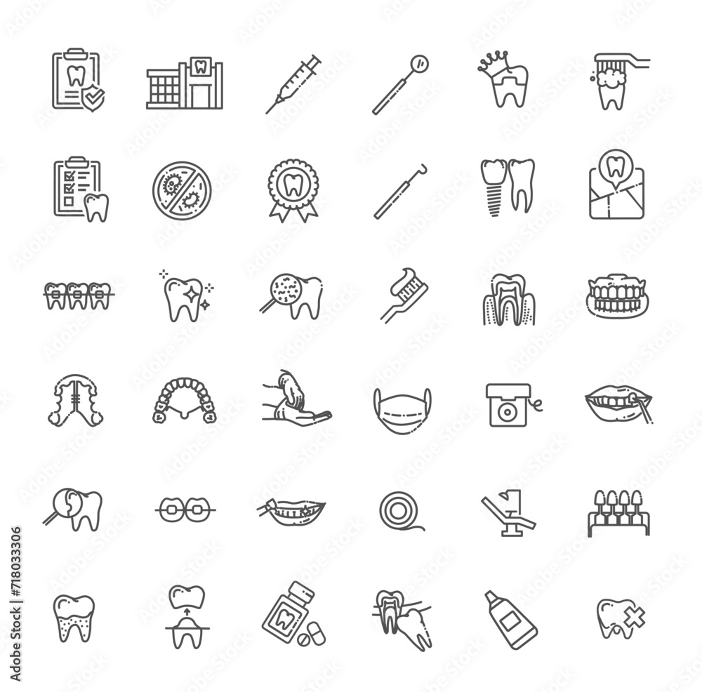 Dentistry and dental care. Vector icons