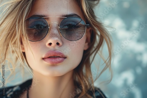 Close-up of a stylish young lady sporting shades. Generative Ai.