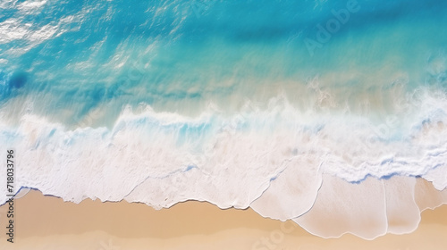 Top view of blue aqua sea water. Capture by drone. Capture sea wave and beach in summer by drone, Ai generated image