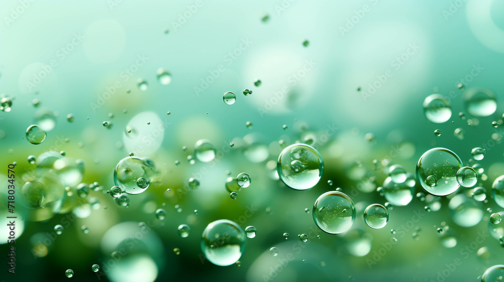 A Fresh Macro Pattern of Water Drops on a Vibrant Green Background with Bubbles. A Fresh Macro Pattern of Water Drops on a Vibrant Green Background with Bubbles.