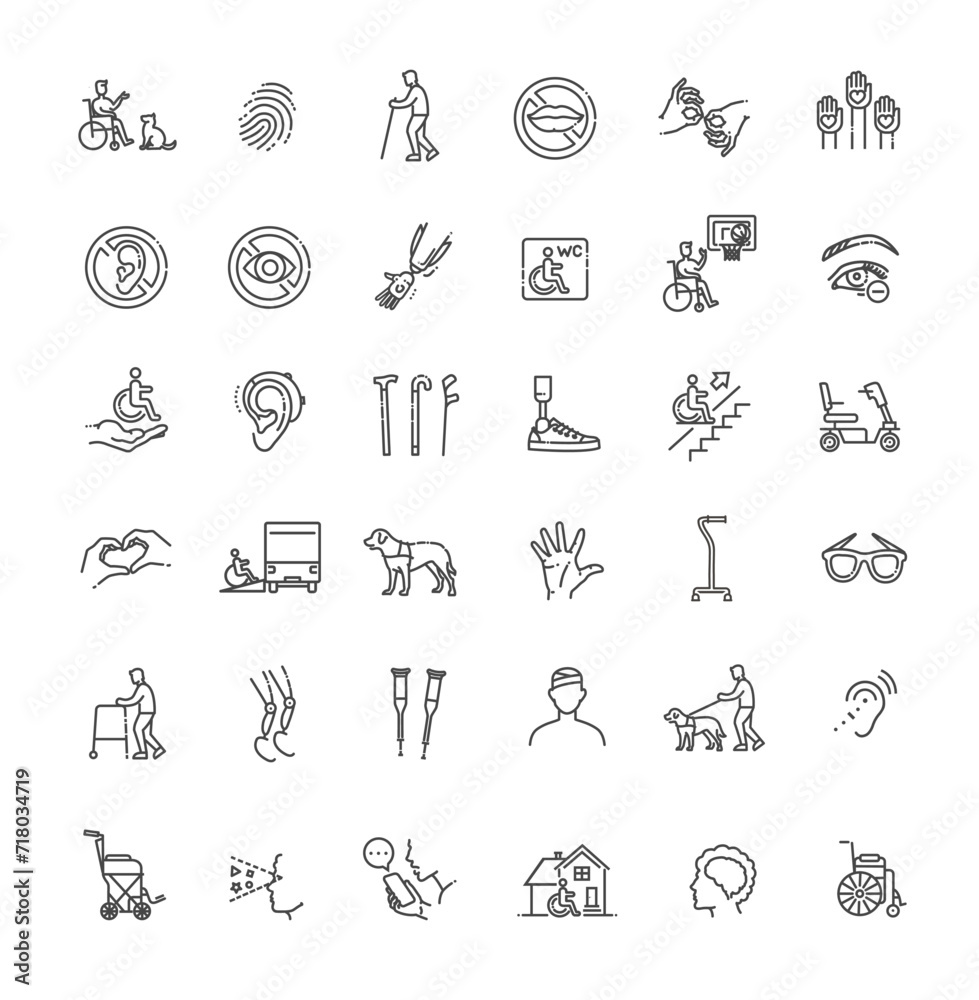 Set of disability vector Line flat Icons