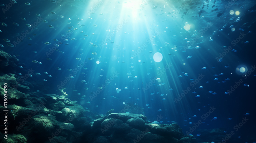 Obraz premium Underwater background deep blue sea and beautiful underwater, Ai generated image