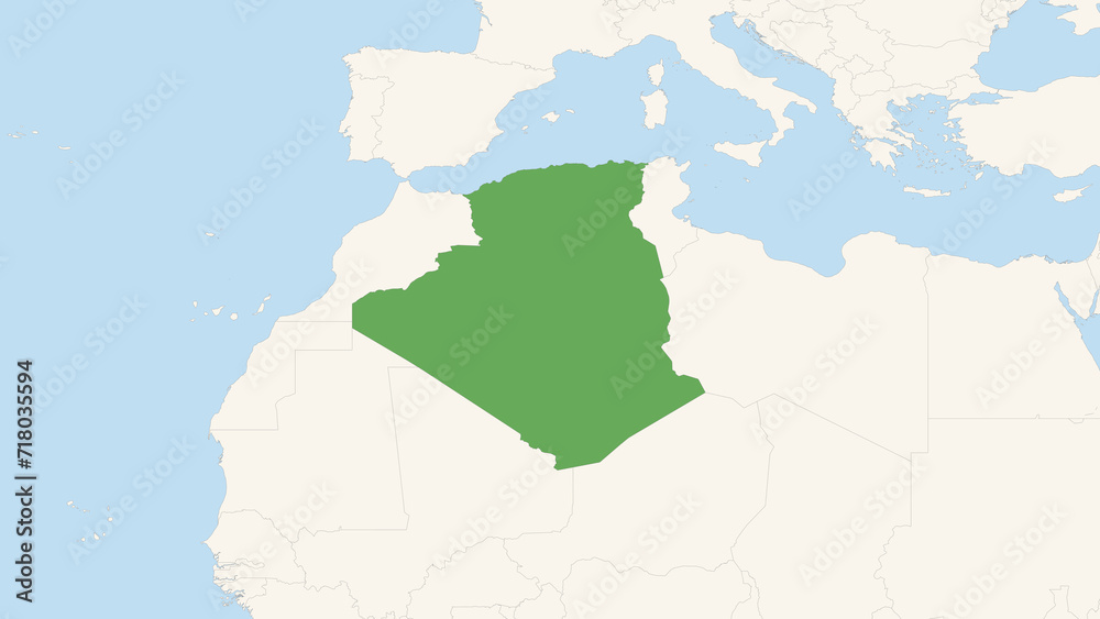 Obraz premium Green Algeria Territory On White and Blue World Map