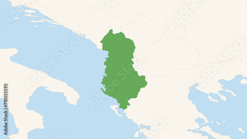 Green Albania Territory On White and Blue World Map