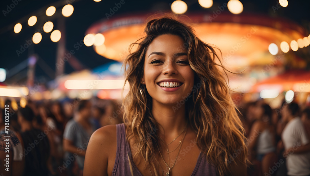 portrait of a woman at a fair or festival portrait of a woman at a fair or festival
