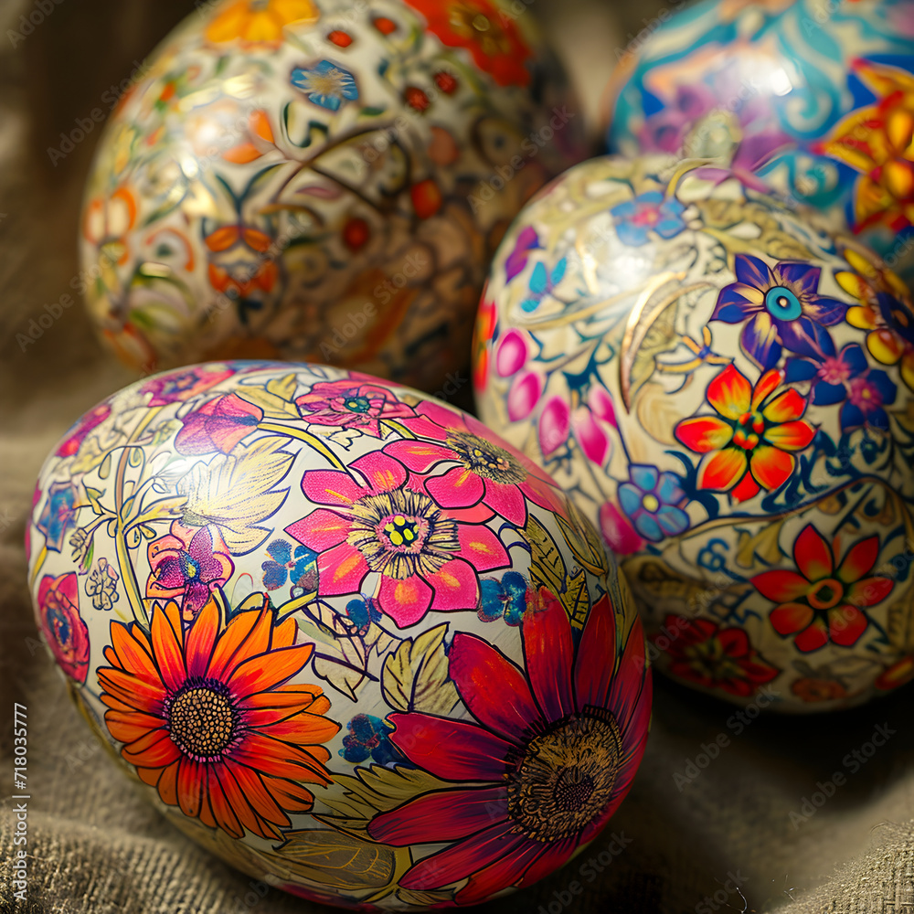 Close-Up of Easter Eggs with Stunningly Detailed Floral Patterns. Close-Up of Easter Eggs with Stunningly Detailed Floral Patterns.