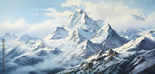 alpine mountains in oil paints, image made with generative ai technology. photo