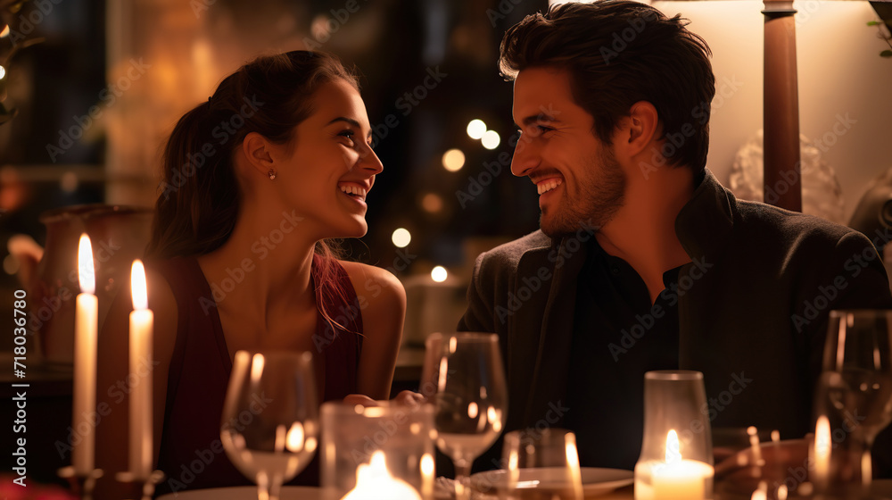 Lovely couple have romantic dinner with candles lights on table Lovely couple have romantic dinner with candles lights on table