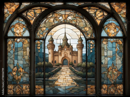 A medieval castle  stained glass