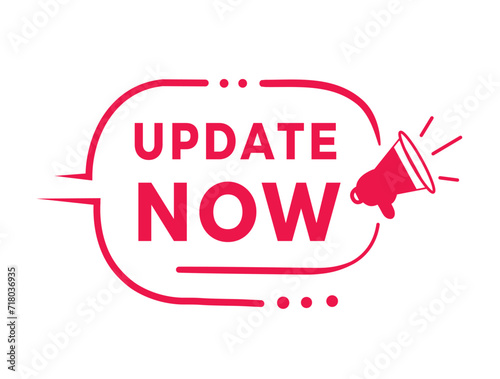 Update now banner template modern style badge icon. Vector design for announcement.