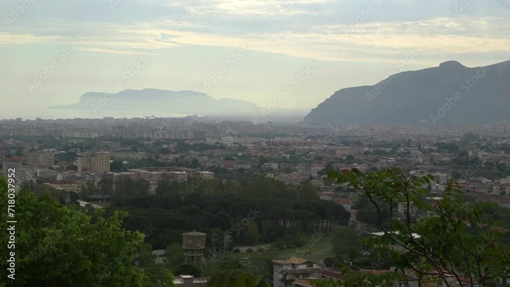 View of Palermo on a hazy day. Pan right. View of Palermo on a hazy day. Pan right.