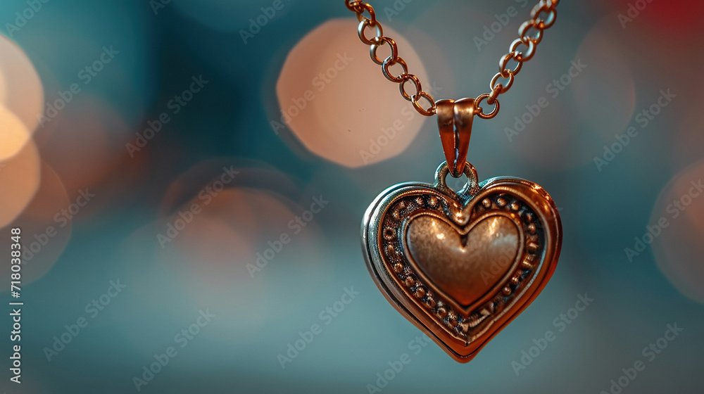 Close up golden Pendant in the form of a heart on a blurred background Close up golden Pendant in the form of a heart on a blurred background