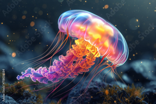 Colorful jellyfish underwater