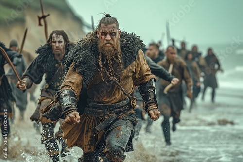 The warriors of the Mad Vikings are in motion. Generative Ai.