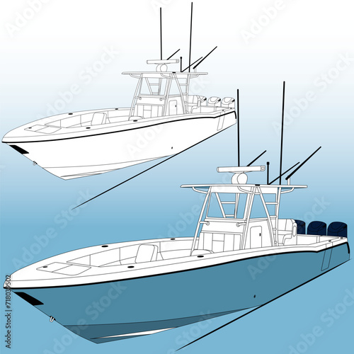 Fishing boat front view Line-art and Vector-art photo