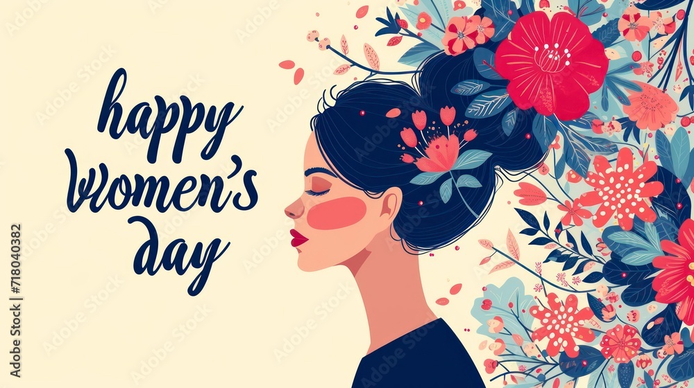 International Women's Day poster template , typography "happy women’s day". Generative AI - obrazy, fototapety, plakaty 