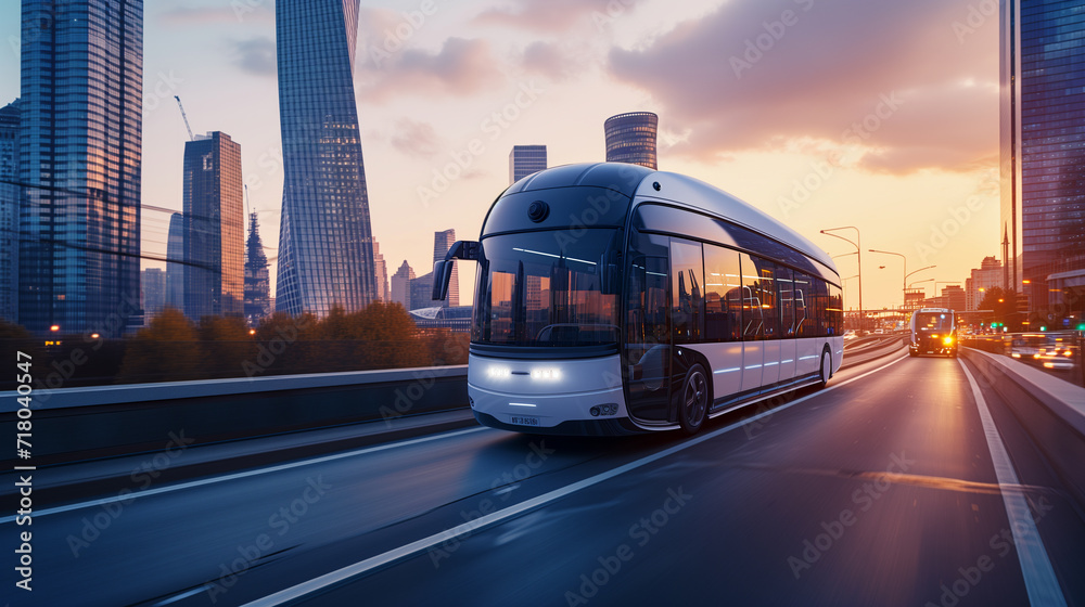 City of Tomorrow The Autonomous Electric Bus in Dusk