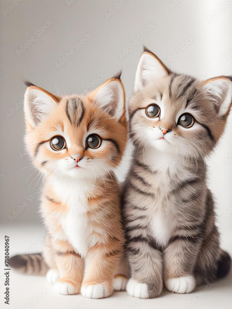 Cute little kittens on white background, close-up, studio shot Cute little kittens on white background, close-up, studio shot