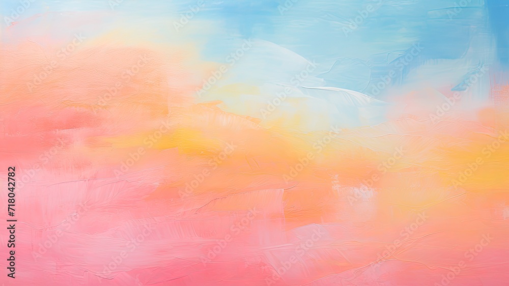 ピンクとオレンジと水色の油絵背景_1