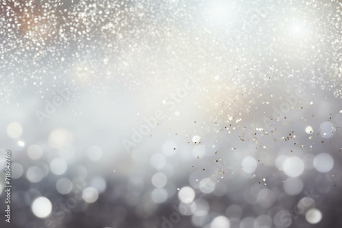 Shimmering banner with silver glitter backdrop, perfect for festive white templates on Christmas cards and brochures. Bokeh pattern for digital presentations and slideshow backgrounds. Generative AI