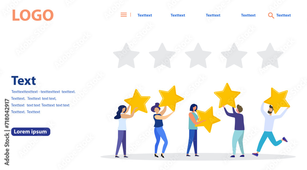 Vector illustration, Customer reviews rating, Different people give a review rating and feedback, Support for business satisfaction. web banner, mobile website. Landing Page Template.