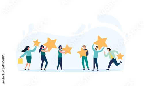 Vector illustration, Customer reviews rating, Different people give a review rating and feedback, Support for business satisfaction
