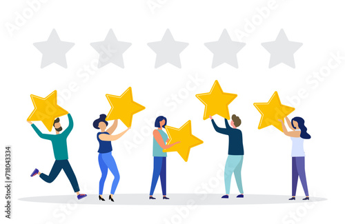 Vector illustration, Customer reviews rating, Different people give a review rating and feedback, Support for business satisfaction