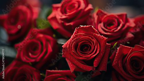 Close up Macro view on bouquet of red roses