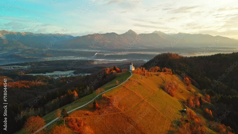 Stunning aerial 4K drone video of the church of St. Primus and