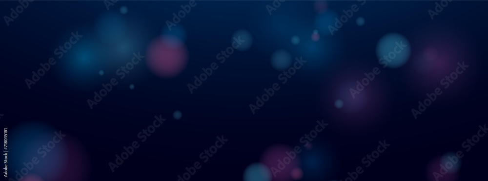 Blurred bokeh light on dark blue background. Defocused blinking stars and sparks. Abstract vector illustration.