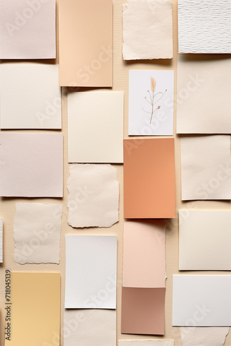 Wallpaper Mural Neutral paper sheets with botanical accent. Paper cards background Torontodigital.ca