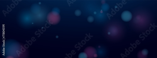 Blurred bokeh light on dark blue background. Defocused blinking stars and sparks. Abstract vector illustration.