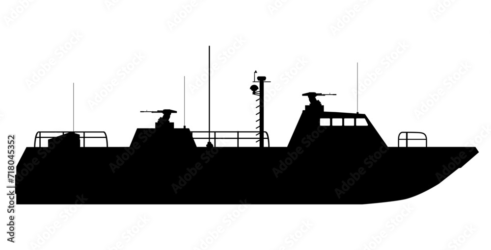 silhouette of warship, boat. vector illustration isolated background