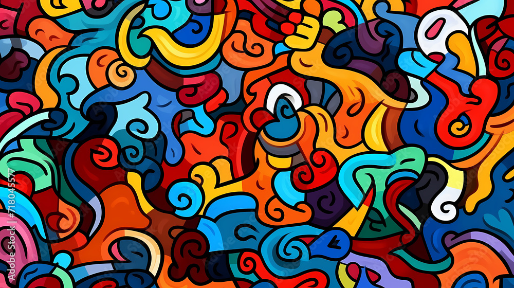 Fototapeta premium Funny doodle seamless pattern, artistic background
