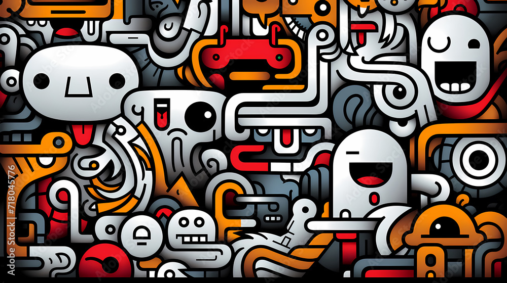 Funny doodle seamless pattern, artistic background Funny doodle seamless pattern, artistic background
