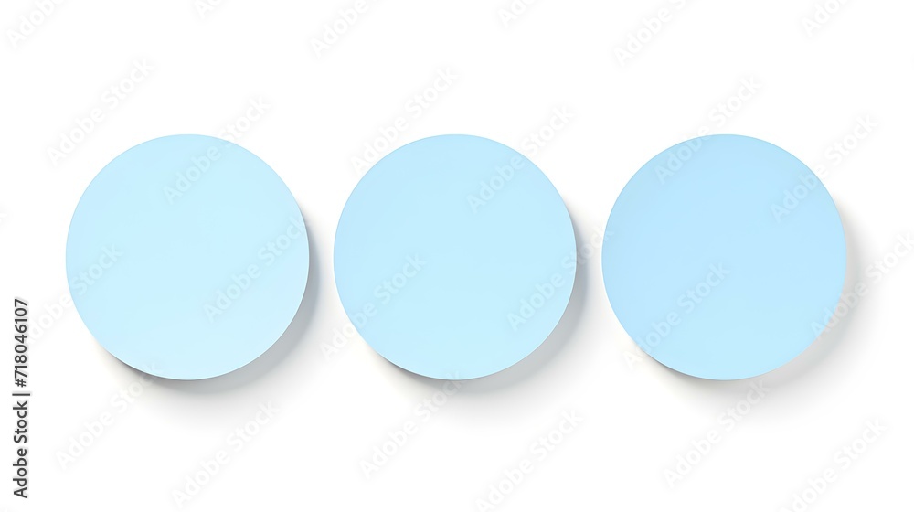 Set of sky blue round Paper Notes on a white Background. Brainstorming Template with Copy Space