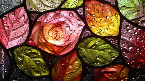 Stained glass image of beautiful and natural target pink rose.