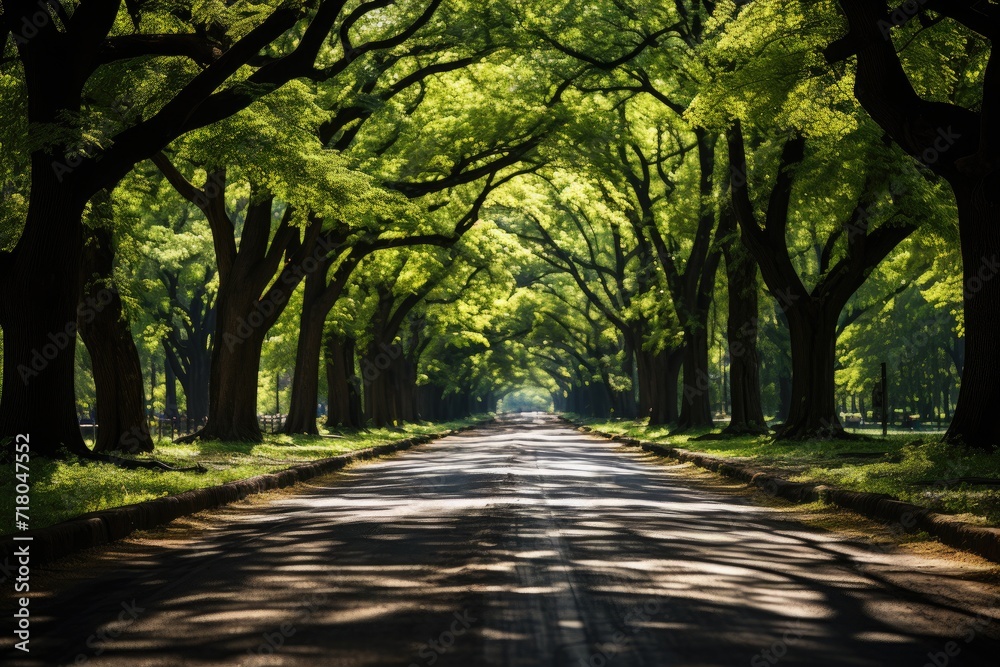 Sunlight in green forest, spring time. Nature and summer concept