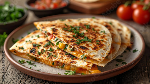 quesadilla with cheese decorated on a plate
